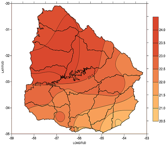 Temperatura media en diciembre 2019 (°C)
