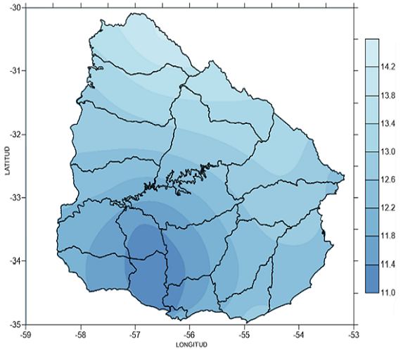 Temperatura media en junio 2020 (°C)