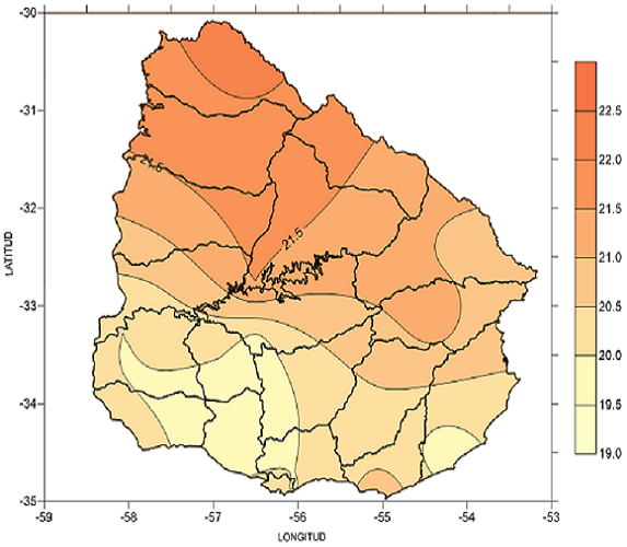 Temperatura media en marzo 2019 (°C)