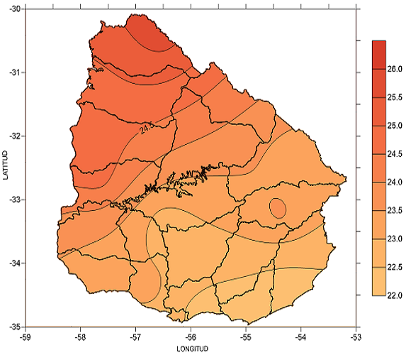 Temperatura media en marzo 2020 (°C)
