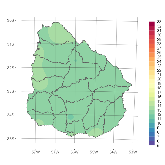 Interpolado de la temperatura media del mes de mayo de 2022