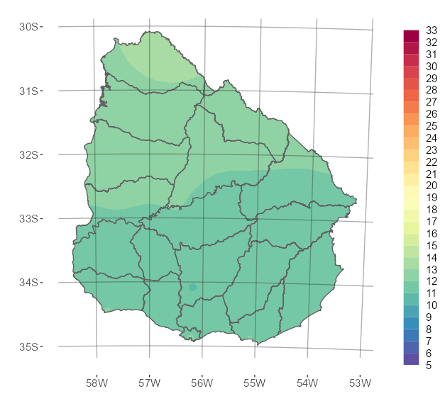 Interpolado de la temperatura media del mes de agosto de 2022