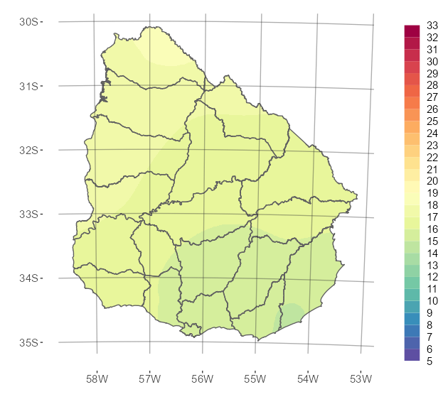 Interpolado de la temperatura media del mes de octubre de 2022