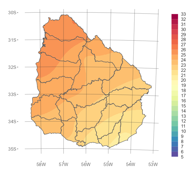 Interpolado de temperatura media del mes de diciembre de 2022